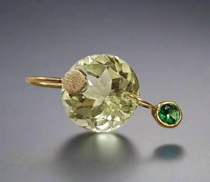 18k Gold Round Lemon Quartz with Tsavorite Pendant - K Jewelry Accessories