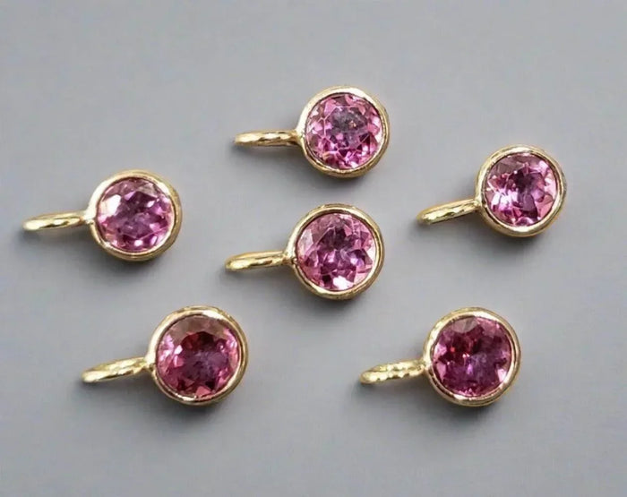 18k Gold Round Pink Topaz Charm for jewelry making - K Jewelry Accessories