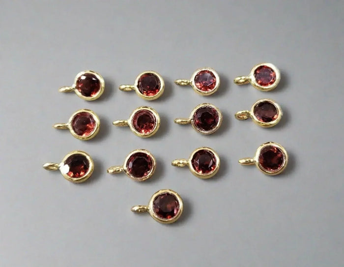 18k Gold Round Red Garnet Charm Pendant for Jewelry Making - K Jewelry Accessories