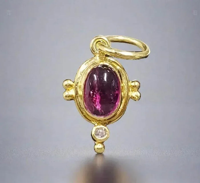 18k Gold Rubellite And Diamond Pendant Oval For Women - K Jewelry Accessories