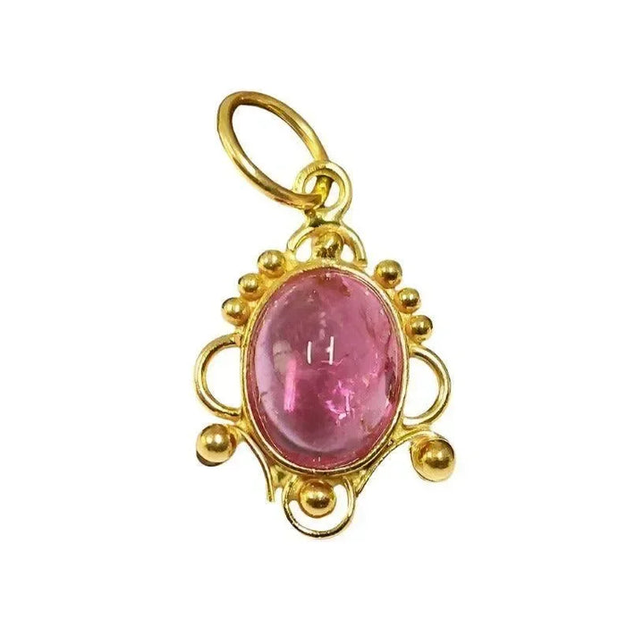 18k gold Rubellite Cabochon pendant - K Jewelry Accessories