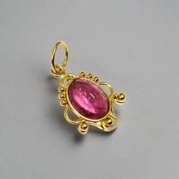 18k gold Rubellite Cabochon pendant - K Jewelry Accessories