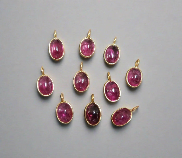 18k Gold Rubellite Pendant Oval Shape Charm for her - K Jewelry Accessories