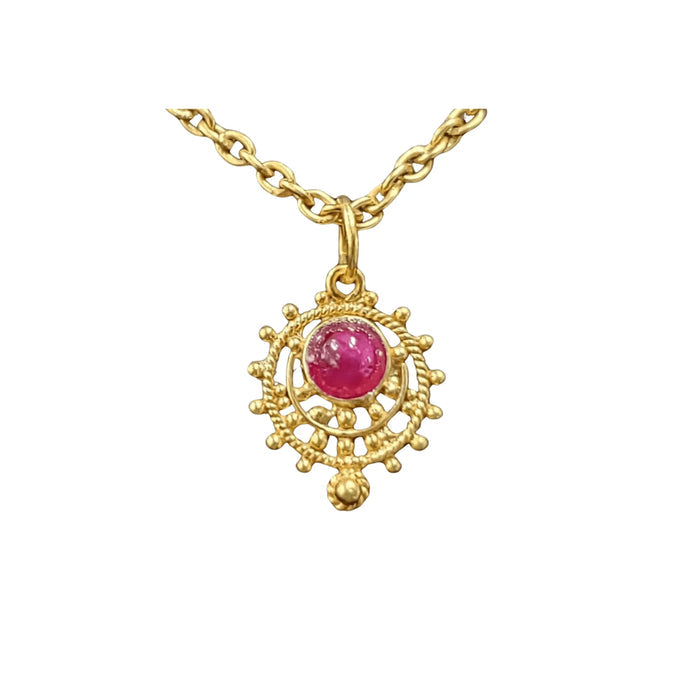 18k Gold Ruby Cabochon Pendant Round Gift for her - K Jewelry Accessories