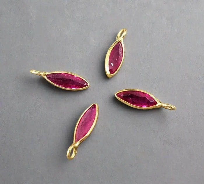 18k Gold Ruby Charm leaf shape beautiful red color - K Jewelry Accessories