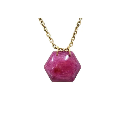 18k Gold Ruby Hexagon Pendant: July Birthstone Charm