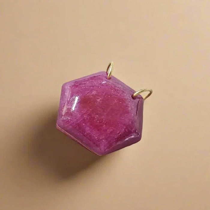 18k Gold Ruby Hexagon Pendant: July Birthstone Charm