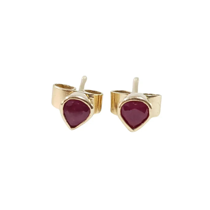 18k Gold Ruby Studs: Uncarved Heart Earrings, Precious Stone - K Jewelry Accessories