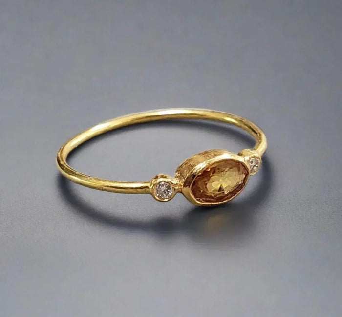 18k Gold Sun Yellow Sapphire & Brilliant Cut Diamond Ring - K Jewelry Accessories