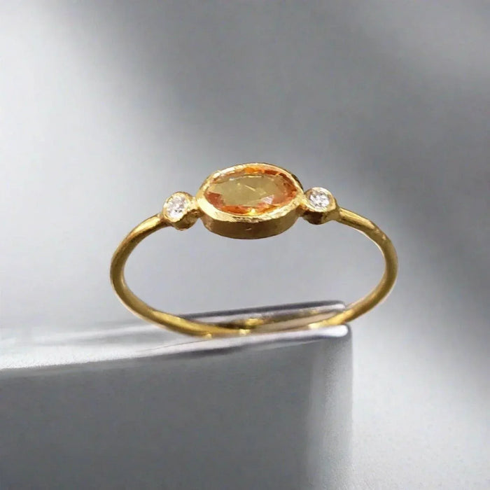 18k Gold Sun Yellow Sapphire & Brilliant Cut Diamond Ring - K Jewelry Accessories