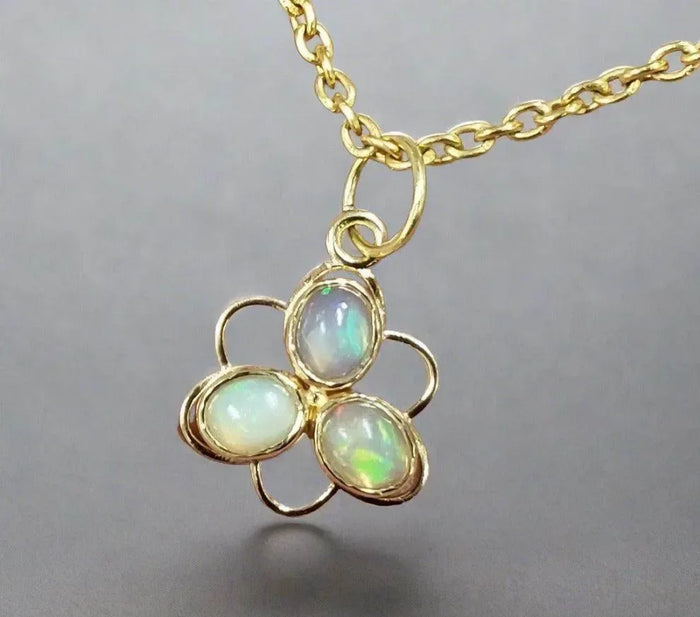 18k Gold Trinity Ethiopian Opal Pendant Floral For Her - K Jewelry Accessories