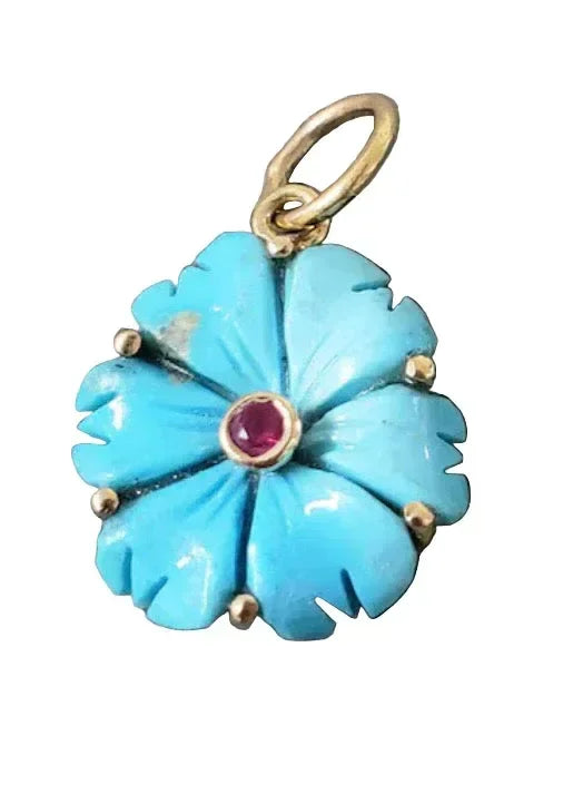 18k Gold Turquoise Flower Pendant: Arizona Sleeping Beauty Ruby Gemstone - K Jewelry Accessories