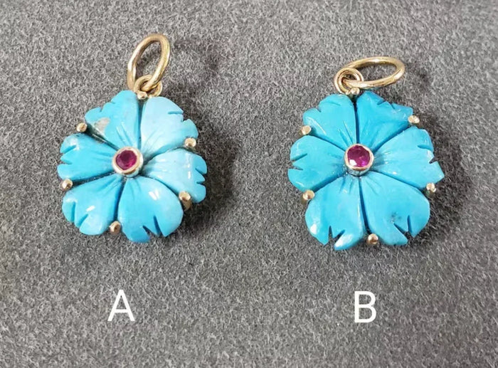 18k Gold Turquoise Flower Pendant: Arizona Sleeping Beauty Ruby Gemstone - K Jewelry Accessories