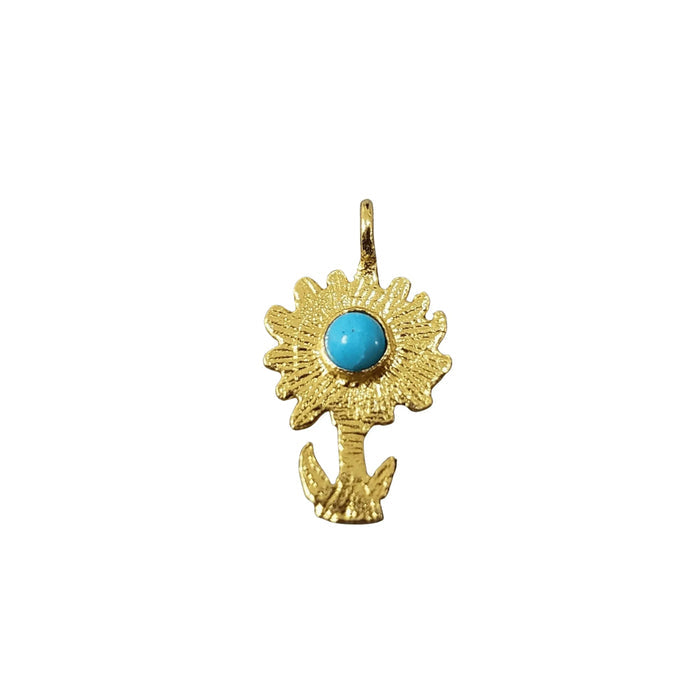 18k Gold Vermeil Turquoise Flower Charm - K Jewelry Accessories
