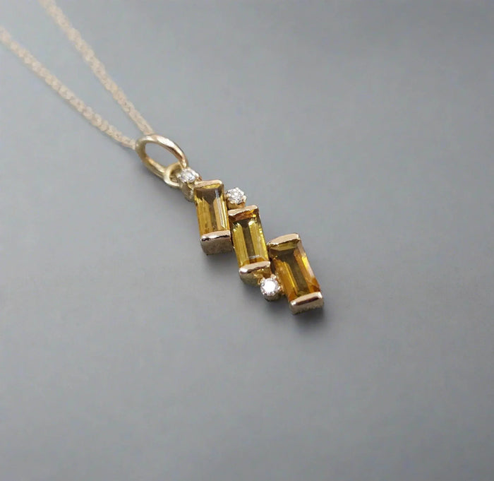18k Gold Yellow Tourmaline & Diamond Pendant 3 stone - K Jewelry Accessories