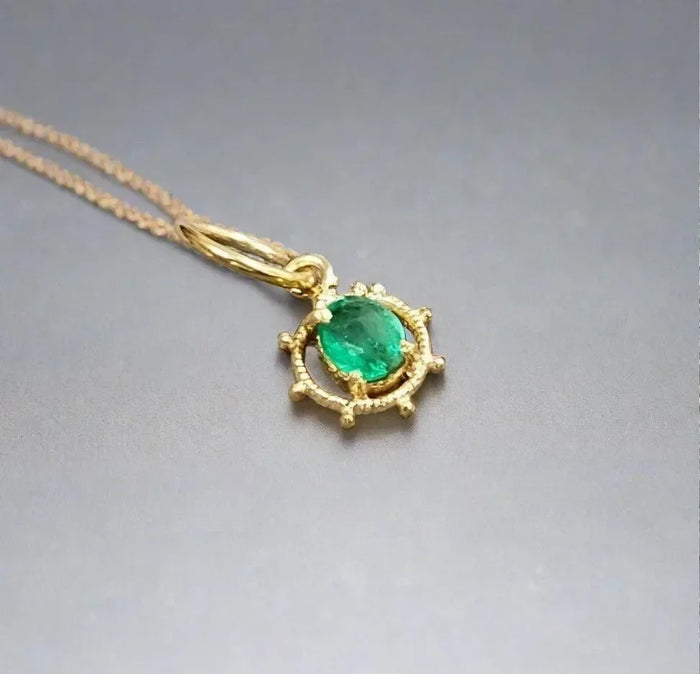 18k Gold Zambian Emerald Pendant Cute Charm - K Jewelry Accessories