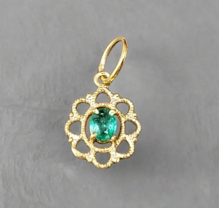 18k Gold Zambian Emerald Pendant Floral - K Jewelry Accessories