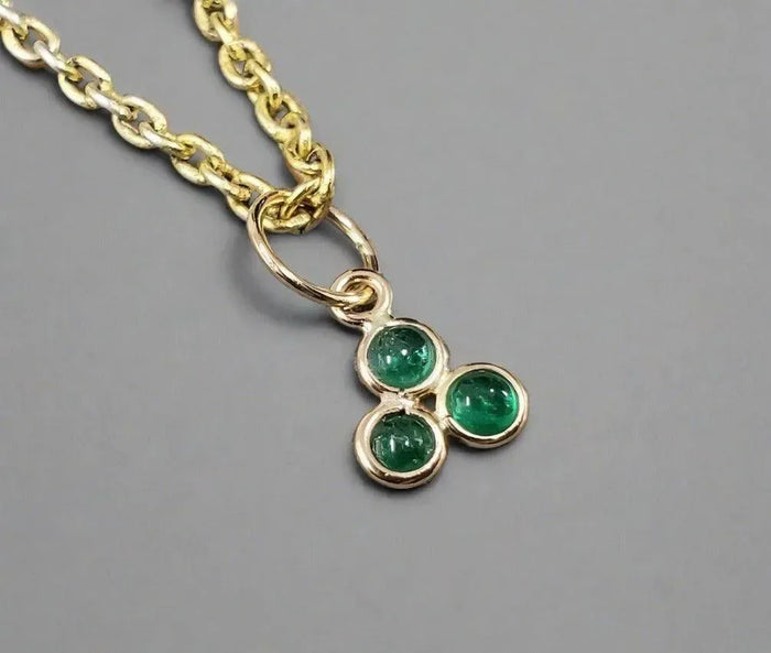 18k Gold Zambian emerald pendant Three stone Charm - K Jewelry Accessories