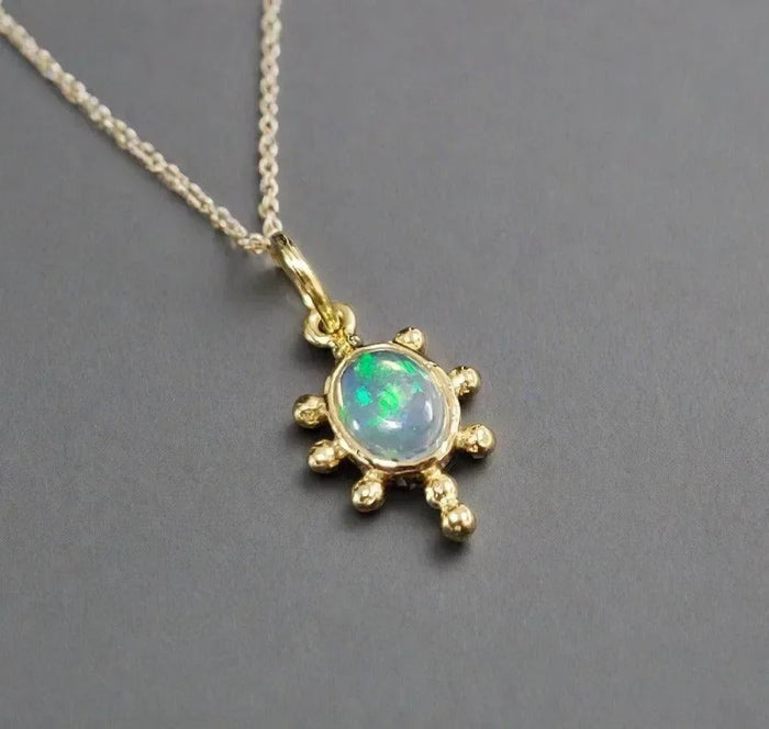 18k Natural Ethiopian Opal Pendant Gold Charm - K Jewelry Accessories