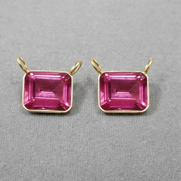 18K Solid Gold Pink Topaz Pendant Connector - K Jewelry Accessories