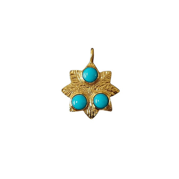 3 Stone Gold Vermeil Turquoise Floral Charm - K Jewelry Accessories