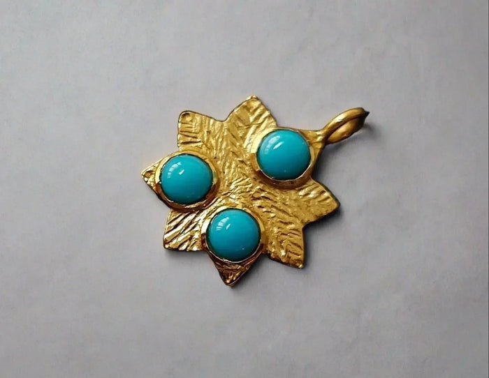 3 Stone Gold Vermeil Turquoise Floral Charm - K Jewelry Accessories