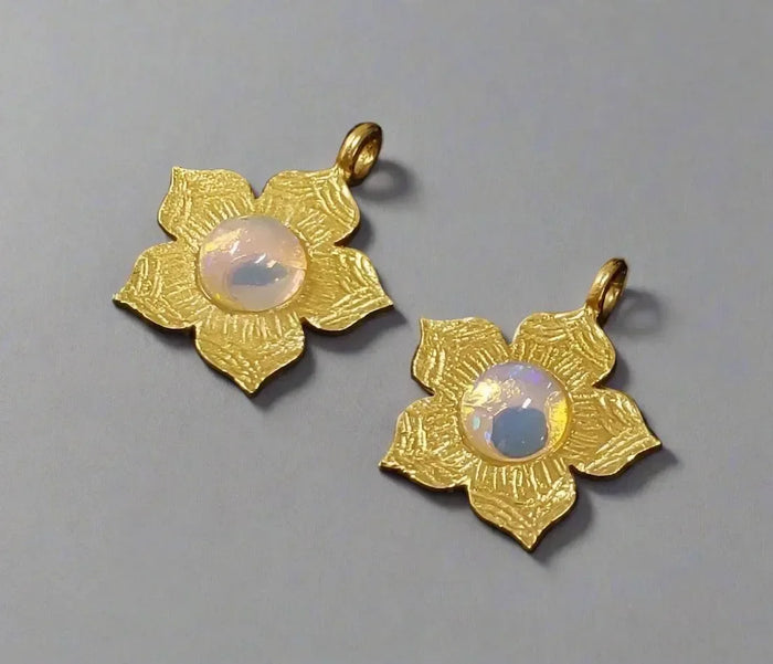 5 MM Round Dainty Gold Vermeil Opal Charms - K Jewelry Accessories