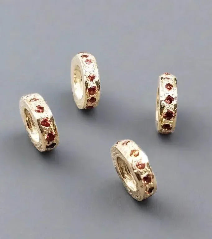 Gold charm beads with red gemstones, elegant jewelry accessories for bracelets or necklaces