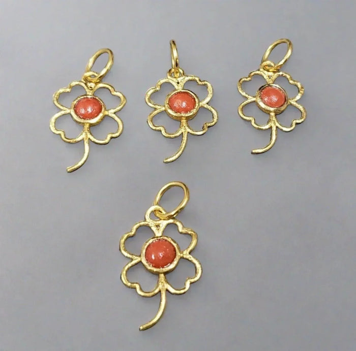 925 Gold Vermeil Coral Pendant Floral Necklace Charm - K Jewelry Accessories