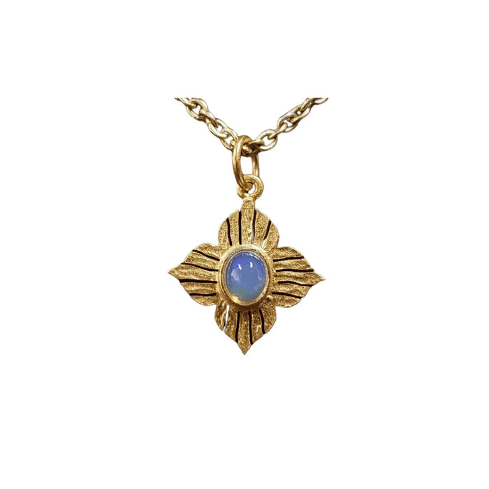 925 Gold Vermeil Ethiopian Opal Pendant - Floral Charm Jewelry - K Jewelry Accessories