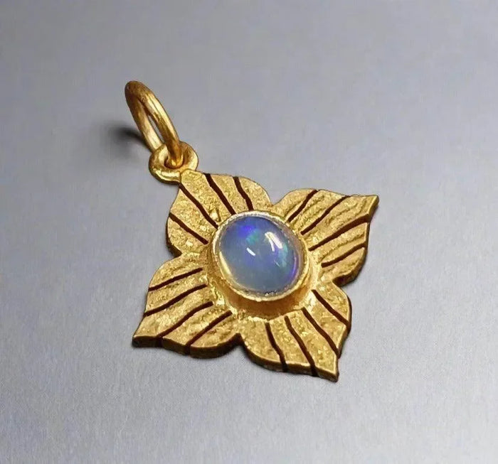 925 Gold Vermeil Ethiopian Opal Pendant - Floral Charm Jewelry - K Jewelry Accessories