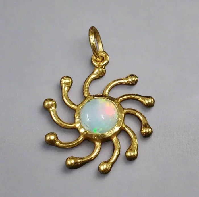925 Gold Vermeil Ethiopian Opal Pendant - Sun Shape - K Jewelry Accessories