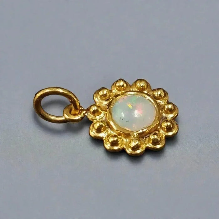 925 Gold Vermeil Ethiopian Opal Pendant Round Multifire - K Jewelry Accessories