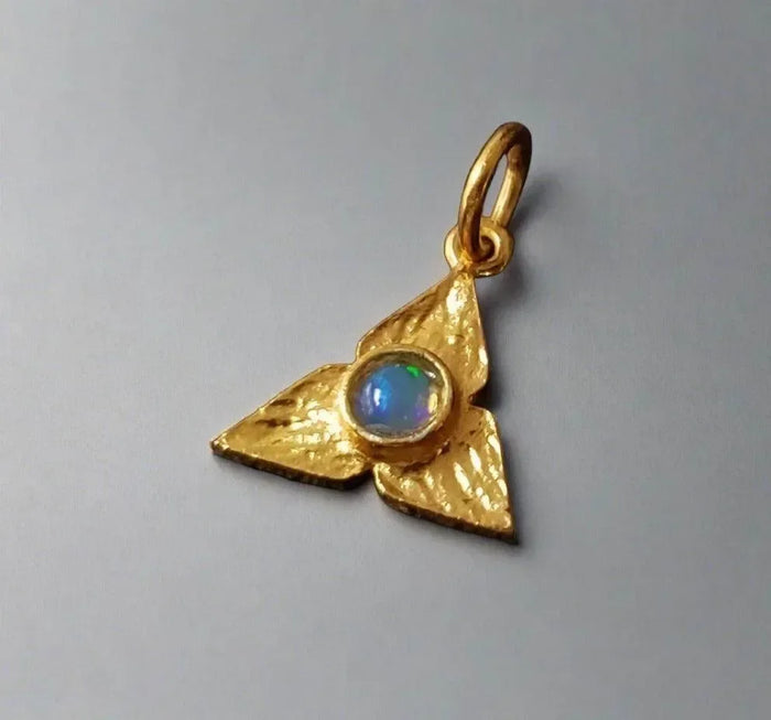 925 Gold Vermeil Multi Fire Ethiopian Opal Pendant Triangle - K Jewelry Accessories
