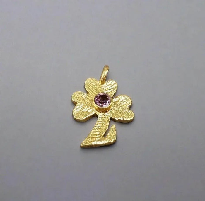 925 Gold Vermeil Pink Tourmaline Charm Floral design - K Jewelry Accessories