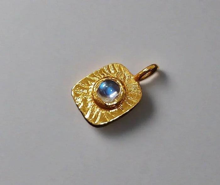 925 Gold Vermeil Rainbow Moonstone Charm Handmade - K Jewelry Accessories