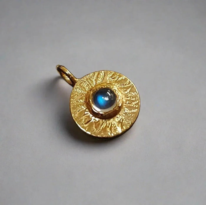 925 Gold Vermeil Rainbow Moonstone Charm Round shape - K Jewelry Accessories