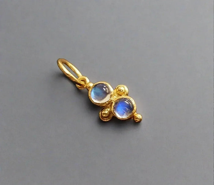 925 Gold Vermeil Rainbow Moonstone Pendant 2 stone - K Jewelry Accessories