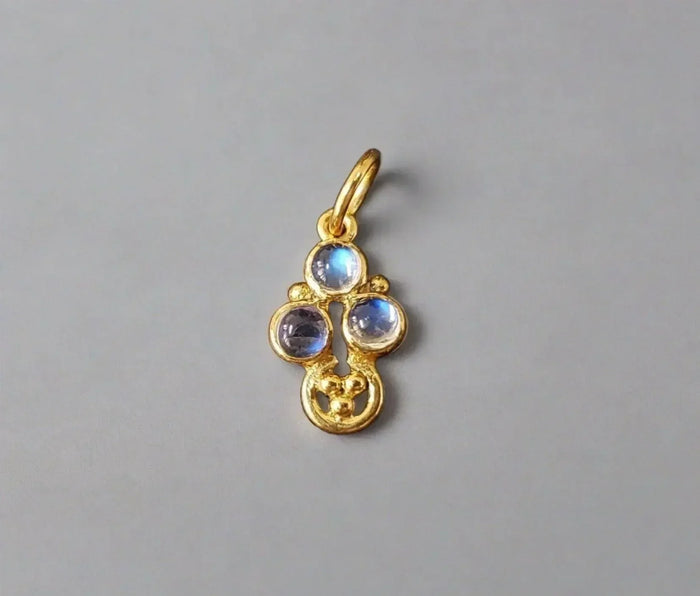 925 Gold Vermeil Rainbow Moonstone Pendant 3 Stone charm - K Jewelry Accessories