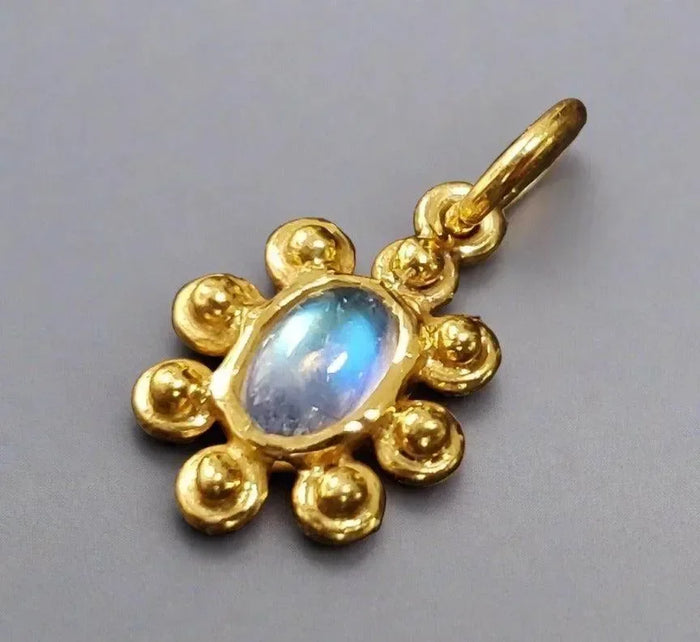 925 Gold Vermeil Rainbow Moonstone Pendant blue flash necklace - K Jewelry Accessories