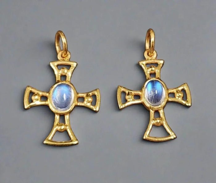 925 Gold Vermeil Rainbow Moonstone Pendant Cross Shape - K Jewelry Accessories