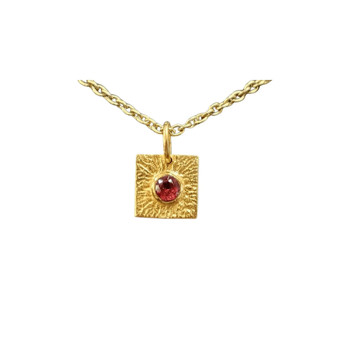925 Gold Vermeil Red Garnet Pendant Square shape - K Jewelry Accessories