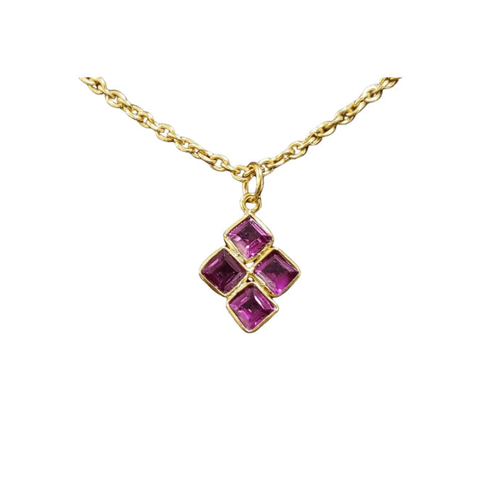 925 Gold Vermeil Rhodolite Garnet Pendant 4 stone charm - K Jewelry Accessories
