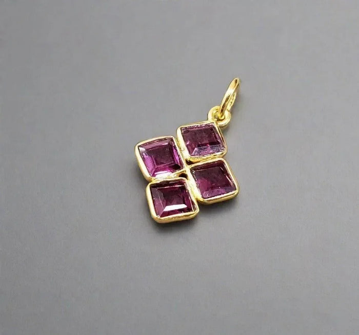 925 Gold Vermeil Rhodolite Garnet Pendant 4 stone charm - K Jewelry Accessories