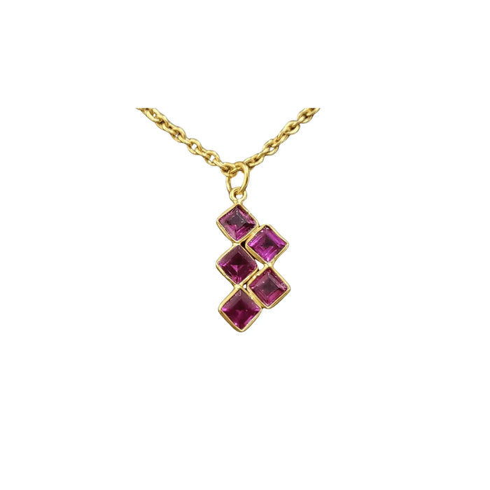 925 Gold Vermeil Rhodolite Garnet Pendant 5 stone - K Jewelry Accessories