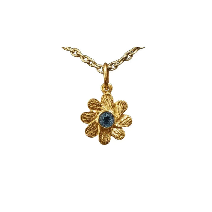 925 Gold Vermeil Swiss Blue Topaz Round Pendant Floral - K Jewelry Accessories