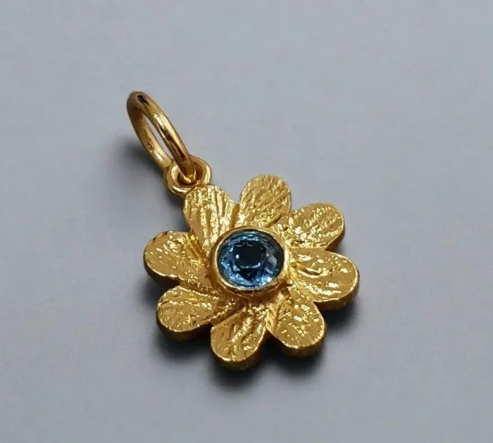 925 Gold Vermeil Swiss Blue Topaz Round Pendant Floral - K Jewelry Accessories