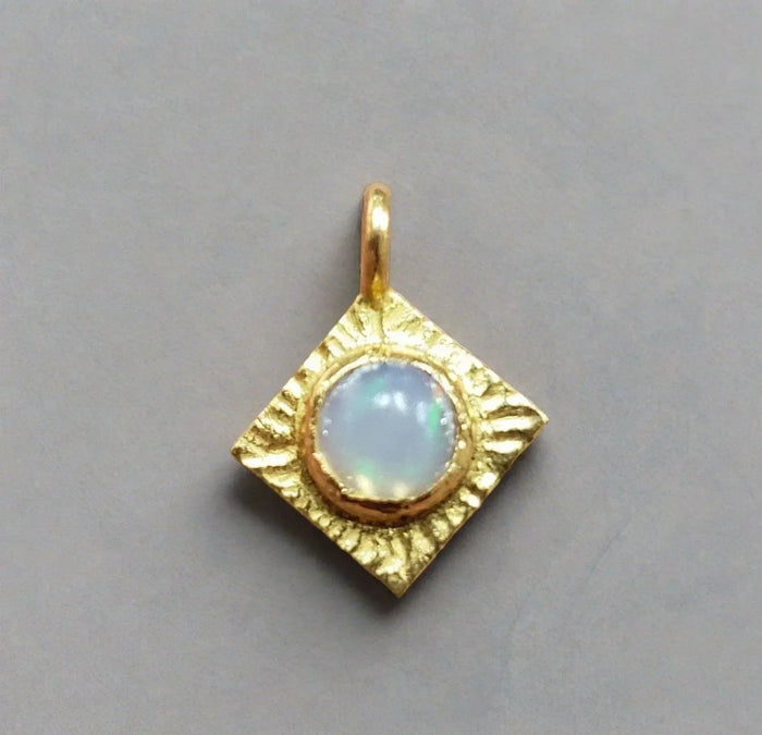 925 Opal Gold Vermeil Charm Square shape Natural Jewelry - K Jewelry Accessories