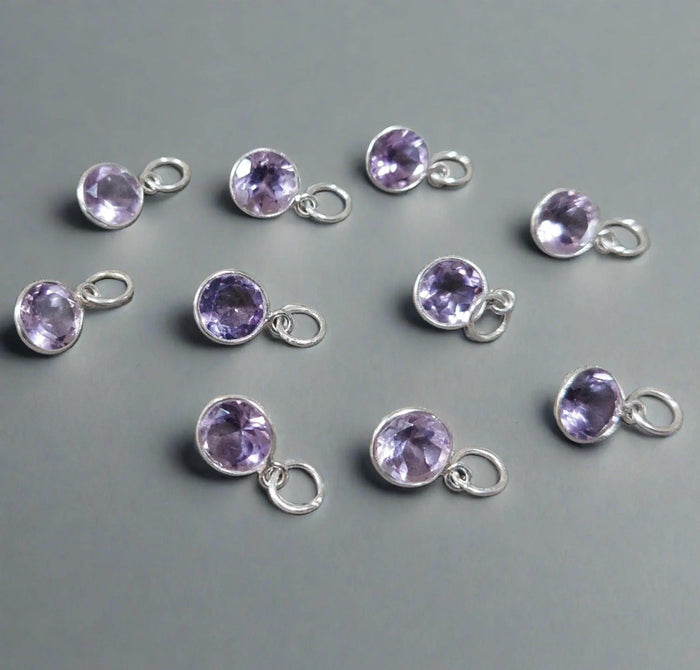 925 Silver Amethyst Charm Pendant Natural Purple Round - K Jewelry Accessories