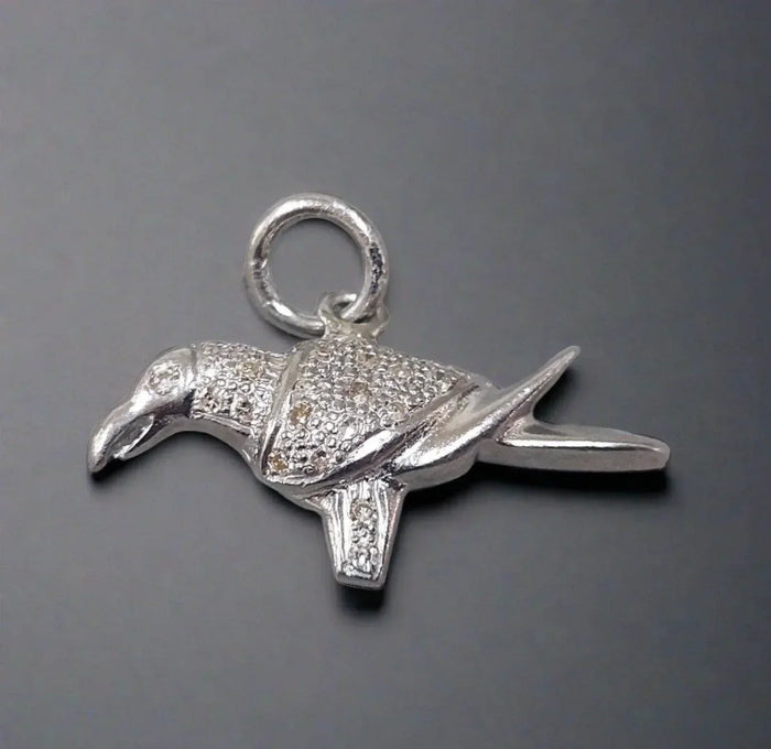 Silver bird charm with pave diamonds, elegant jewelry accessory for necklaces or bracelets